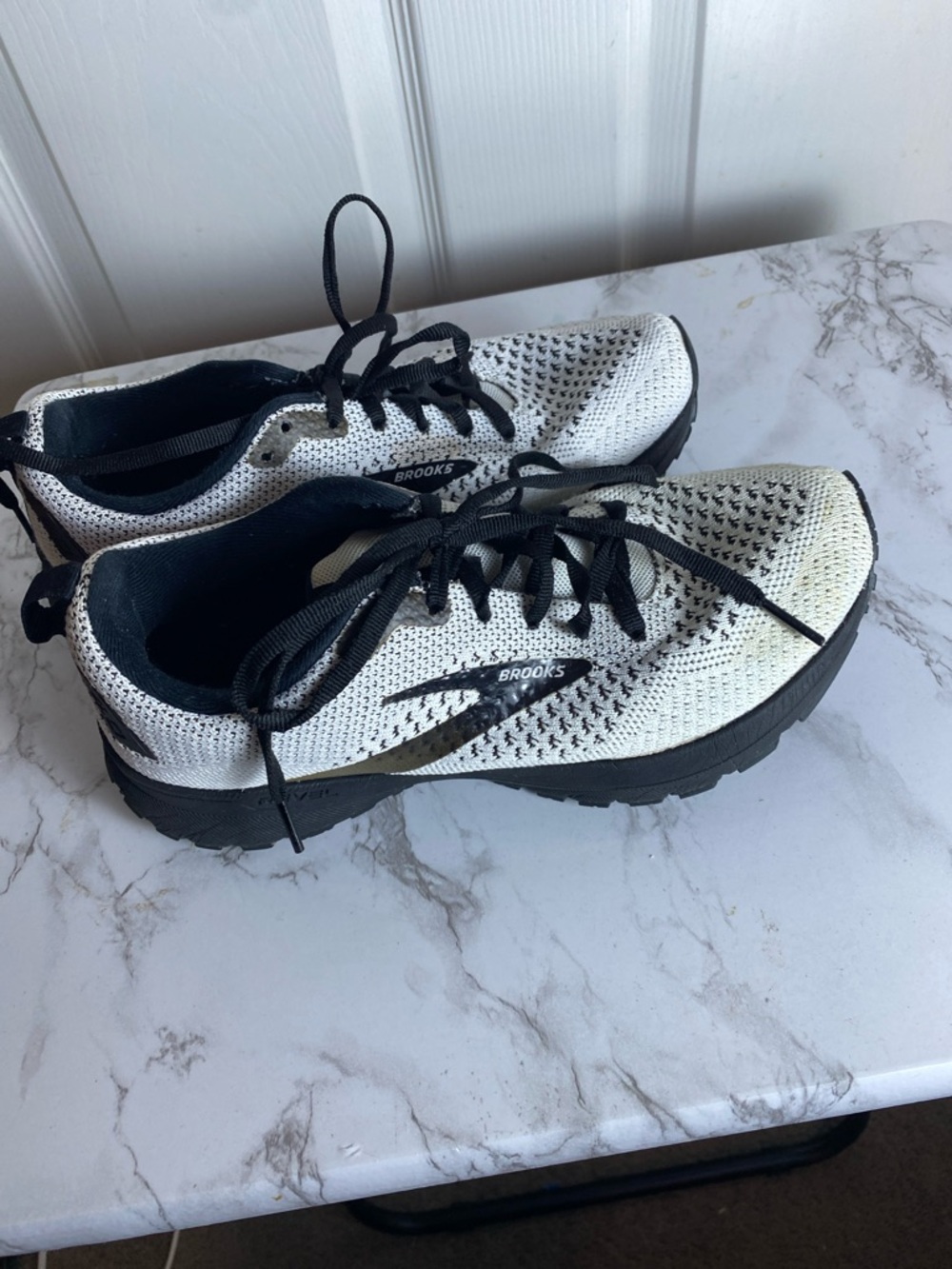 Brooks White and Black Revel Knit Running Shoe